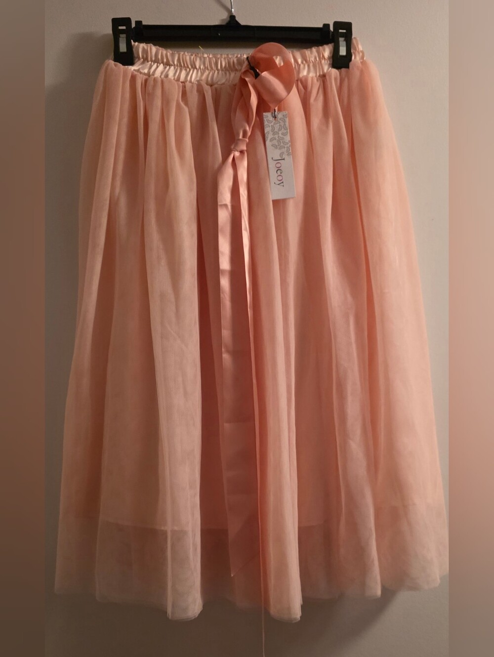 Joey Blush Pink Tulle Midi Skirt with Satin Waist Tie/Size Small